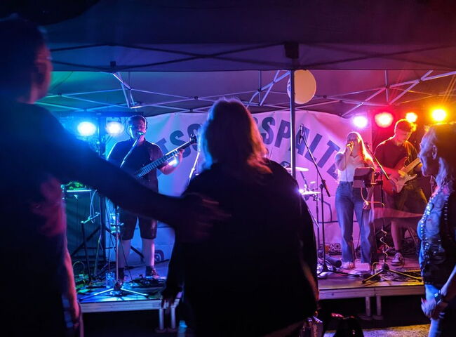 Gletscherspalten Express spielt vor Publikum auf der Bühne